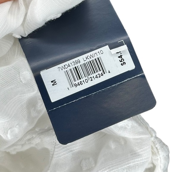 LUCKY BRAND White Textured Swiss Dot Short Sleeve Button Up Blouse Top Women's M - Picture 4 of 6